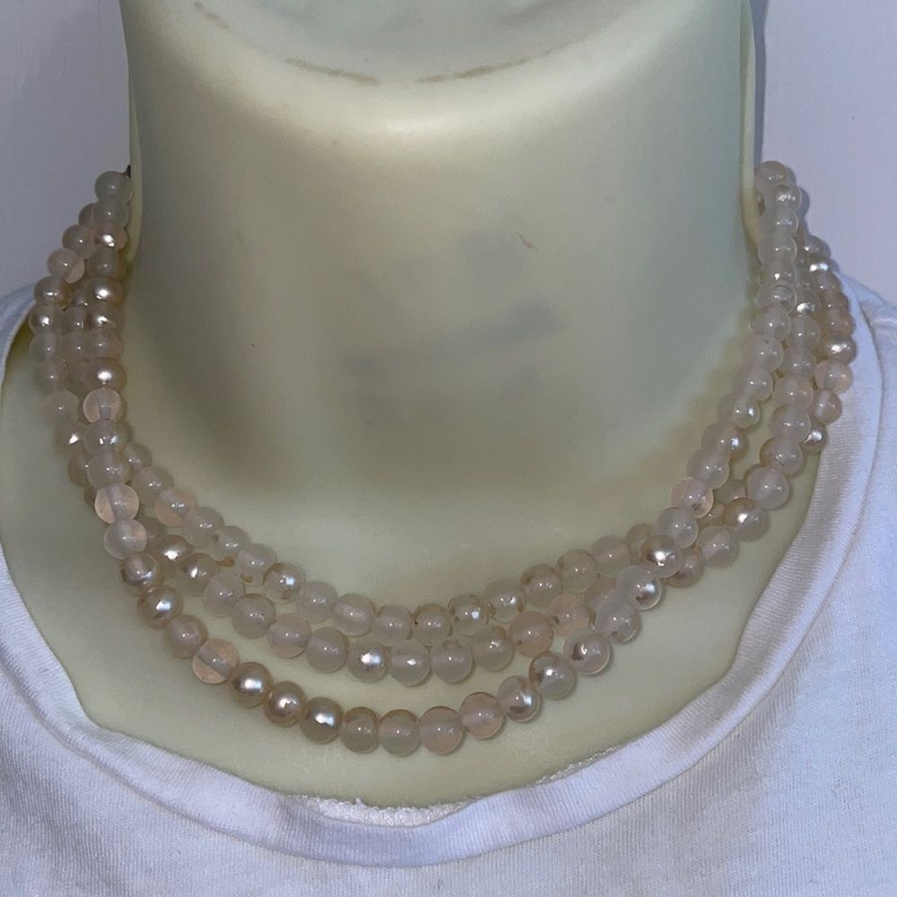 Vtg mid Century‎ 3 strand glass bead choker necklace